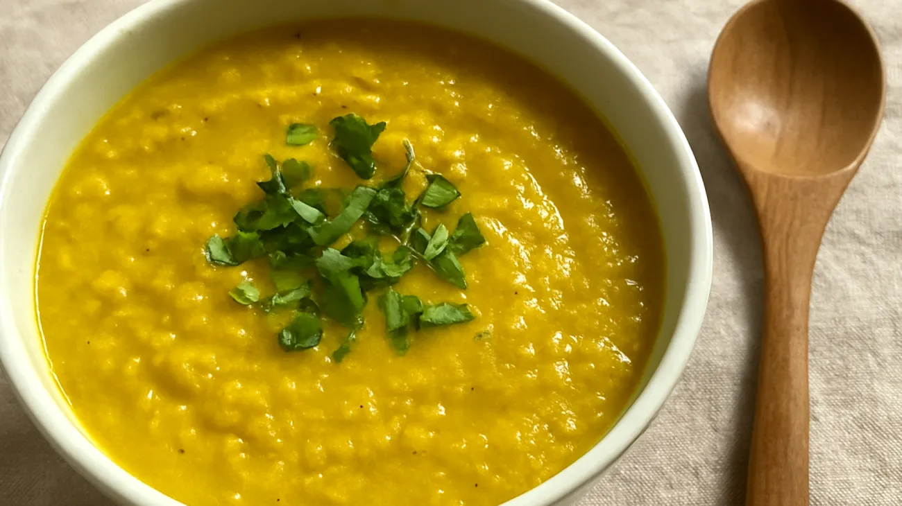 Zuppa di lenticchie rosse con curcuma e zenzero"